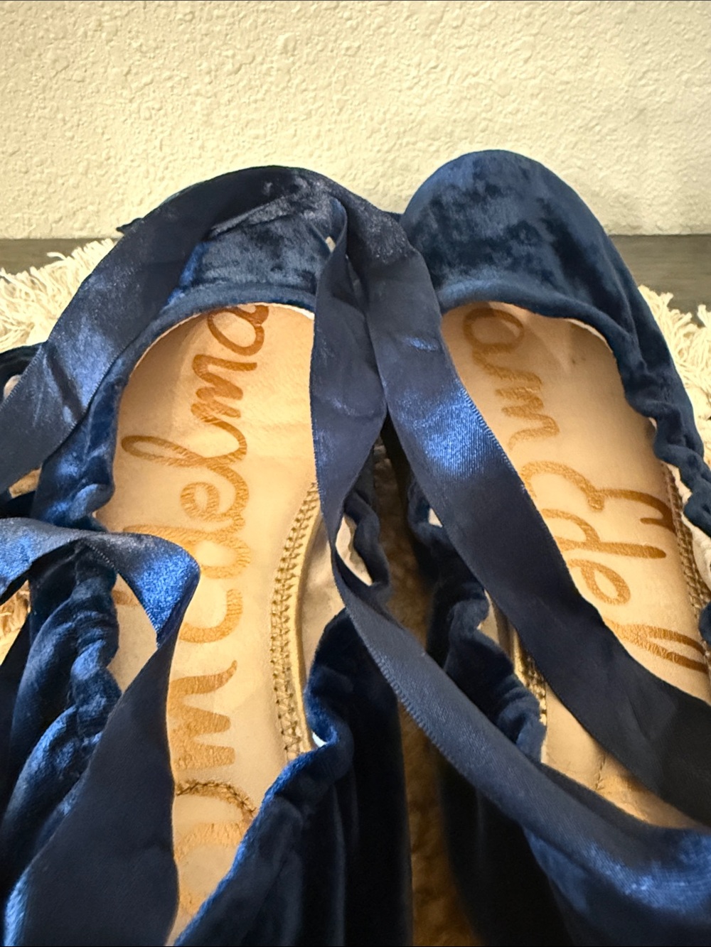 Sam Edelman Navy Blue Velvet Ankle Tie Ballet Flats Size 10 - Picture 10 of 14